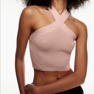 Aritzia Babaton Sculpt Knit Criss Cross Cropped Tank Mauve Dust Extra Large XL